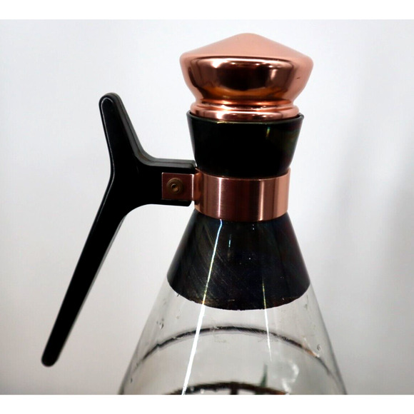 Vintage MCM Inland Glass & Copper Coffee Tea Carafe Pot Server With Heating Base - Picture 4 of 7